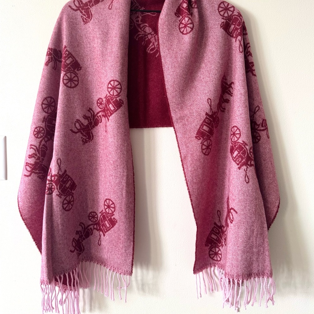 Coach Red Signature Horse & Carriage Reversible Oversized Wool Cashmere Scarf - Picture 3 of 5